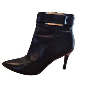 Calvin Klein Women's Georgene Ankle Booties Black Leather Pointed Toes Heel 7.5
